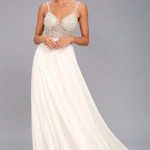 Lulu's TRUE LOVE WHITE BEADED RHINESTONE MAXI DRES